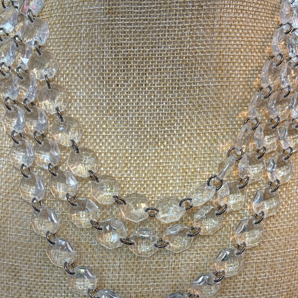 Triple Strand Silver Tone Crystal Necklace - Picture 2 of 3